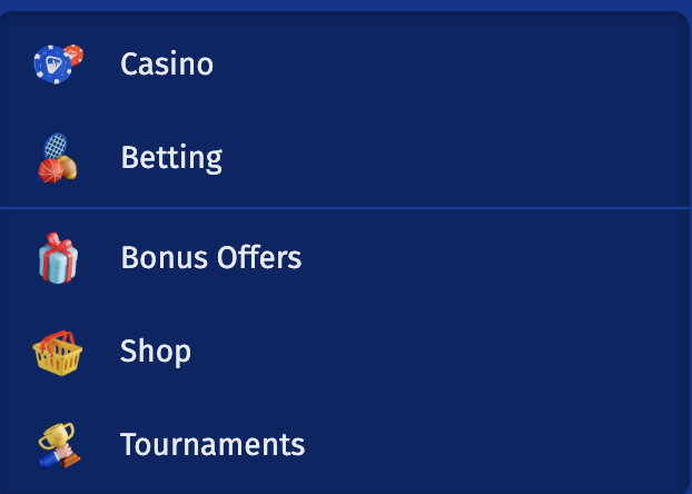Spin City Casino mobile menu with Casino, Betting and Bonus Offers — Spin City Casino NZ Login & Registration