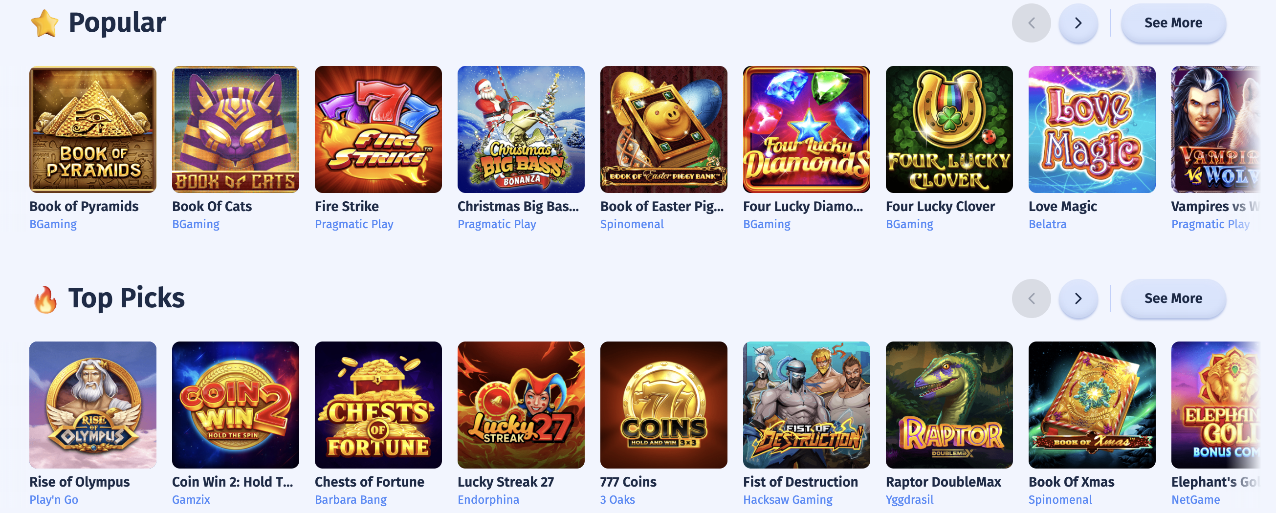 Spin City Casino popular slots and top picks grid — Spin City Casino Review